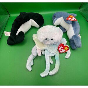 Ty Beanie Babies Ocean Jellyfish Dolphin Orca Beanbag Stuffed Animal Toys 1990s